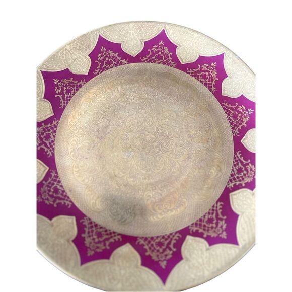 RARE AOFI Porzellan Manufakt Germany Hanging Plate Gold Fuchsia Karlsbader - Picture 6 of 9